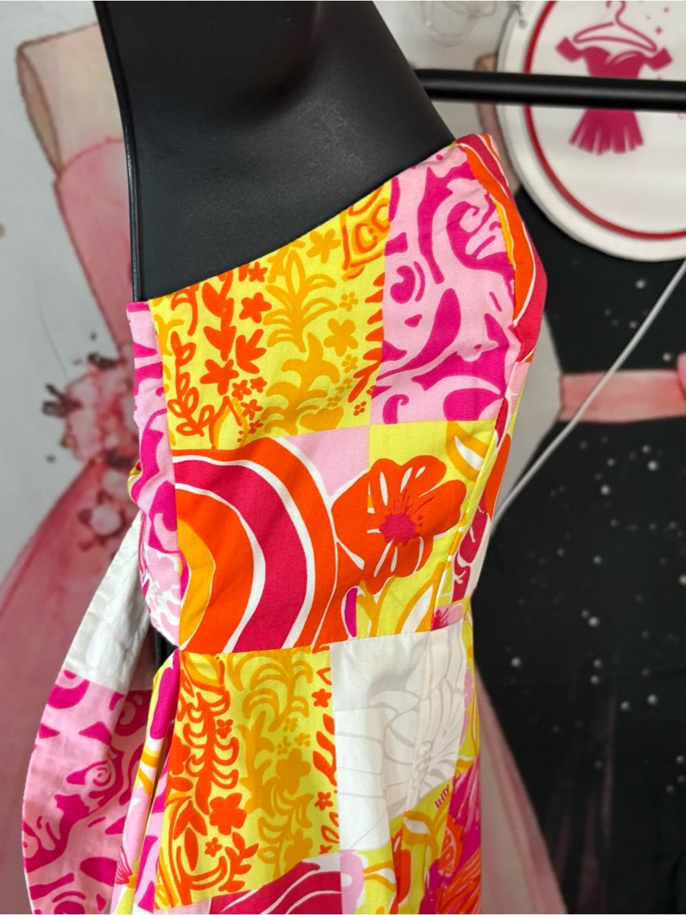 Lilly Pulitzer Strapless Floral Patchwork Dress in Pink, Yellow & White Sz 6 - Picture 7 of 16